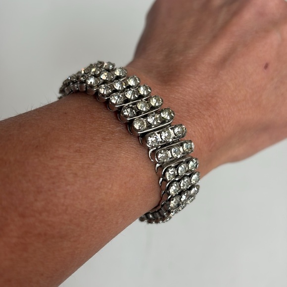 Crystal rhinestone expansion stretch bracelet Hollywood Madonna 80s silver - Picture 6 of 13